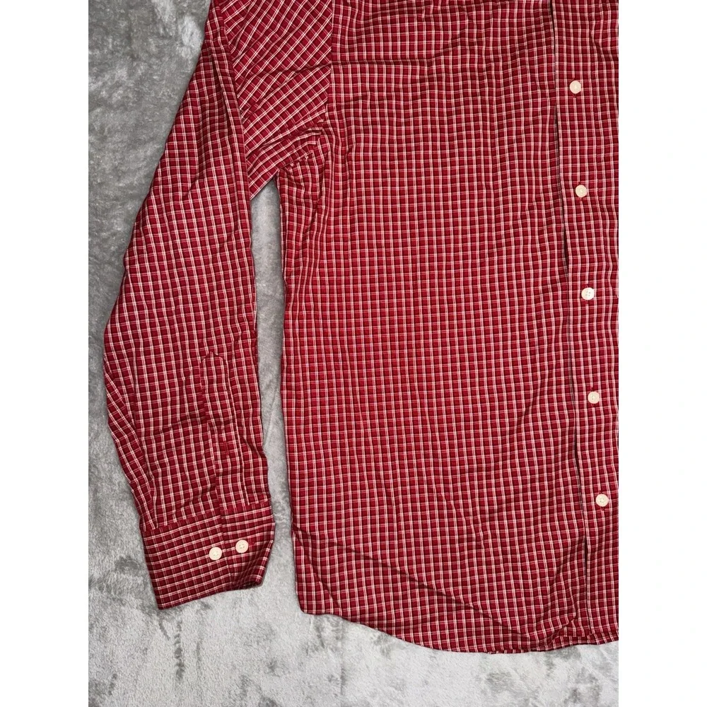 Eddie Bauer‎ Mens Shirt L Red Plaid Wrinkle Resistant Button Down Chest Pocket